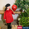款女童加厚领羊绒外套韩版新年款中长款中国红夹棉大衣