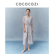 cococozi桑蚕丝植物系，水墨印花短袖真丝，连衣裙通勤简约吊带裙