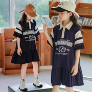 女童裙子夏季洋气学院POLO裙中大童宽松休闲T恤裙儿童短袖连衣裙