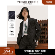 TeenieWeenie小熊奥莱中长款条纹西装宽松韩版收腰外套女秋冬