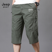 jeep吉普男士七分裤夏季薄款中老年纯棉短裤，高腰宽松爸爸休闲中裤