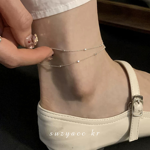 suzyacckr小众设计双层简约纯银，脚链女2023潮性感百搭显白
