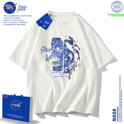 NASA星空鲸鱼纯棉短袖t恤女设计感小众夏季2024宽松显瘦上衣