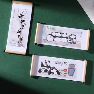 熊猫冰箱贴卷轴创意卡通木质，复古中国风卷轴，冰箱贴磁贴四川纪念品