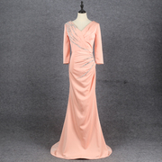 礼服裙粉色七分袖鱼尾气质长裙高级宴会年会主持人显瘦晚礼服