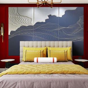 定制客厅3d浮雕硬包电视背景墙中式卧室床头，立体皮雕软包酒店工程