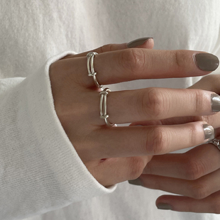 S925纯银戒指女款个性时尚推拉调节指环设计小众对戒冷淡风戒指