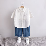 男童白色衬衫纯棉短袖衬衣儿童宝宝上衣2023夏季夏装童装