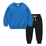 男女童冬季运动服套装宝蓝色加绒卫衣黑运动裤，一体绒幼儿园演出服