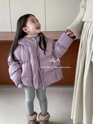 由拉韩国童装儿童羽绒服连帽短款2023儿童冬装外套女童面包服