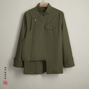 军绿色外套男中式复古盘扣上衣春季设计感改良汉服中国风唐装