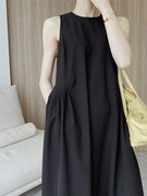 大裙摆无袖黑色连衣裙子2023年夏季法式小众显瘦长裙休闲宽松