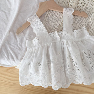 韩版宝宝夏天吊带公主女童娃娃衫夏白色婴儿蕾丝花边背心裙式上衣