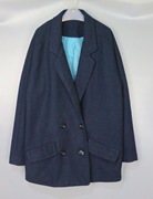 Vintage 古着中古90年代日本海军蓝纯色双排扣毛呢大衣外套