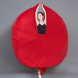 大红色现代舞蹈半身裙新疆舞裙720度大摆裙，飘逸文艺双层雪纺长裙