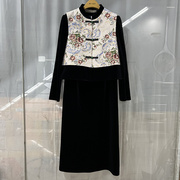 瑞24C072商场专卖2024春时尚丽人女装新中式绣花金丝绒两件套裙潮
