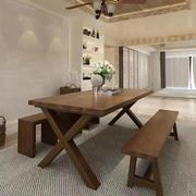 美式实木餐桌椅组合复古原木餐桌家用小户型饭桌，餐厅长方形桌子