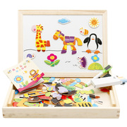 拼拼乐画板磁性画板动物双面益智木制质拼图多功能儿童玩具