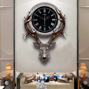 欧式钟表客厅创意复古鹿头挂钟，玄关轻奢家用北欧美式静音时钟挂墙