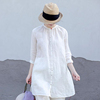 日系高端外贸出口夏季亚麻，轻薄白色中长款宽松棉麻防晒衬衫女