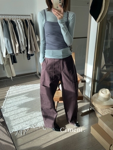 ciment 韩国 紫红色时髦棉料宽松工装裤