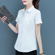 白色短袖女衬衫夏季职业女装OL韩版修身工作服职业衫显瘦衬衣
