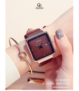 香港GUOU/手表女皮带女士小众运动时尚手表中性手表古欧真皮方形