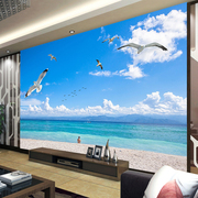 大型壁画客厅卧室玄关墙纸，3d壁纸墙纸，8d电视墙纸背景立体大海沙滩