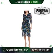 Anne Klein 荷叶边层叠中长连衣裙 - 海军蓝 美国奥莱直发