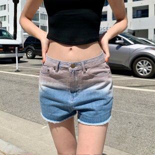 gyokuu春夏彩色扎染休闲设计感显瘦牛仔短裤