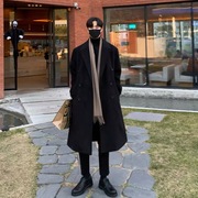 韩系风格穿搭毛呢大衣，男中长款英伦雅痞男装，外套oversize呢子风衣