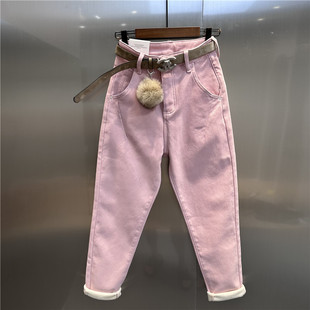 有单裤2024年百搭减龄粉红色棉裤宽松小脚弹力简约哈伦裤