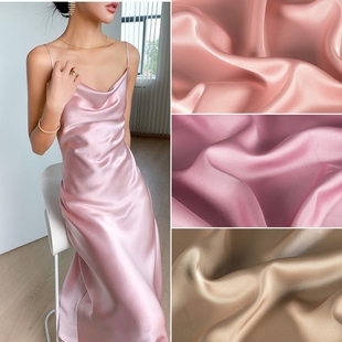 粉色粉红色系-双面醋酸缎面料-抗皱垂感丝滑裙子礼服衬衫旗袍布料