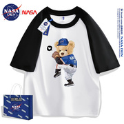 NASA联名短袖T恤男女青少年插肩五分袖慵懒潮流韩版圆领印花小众