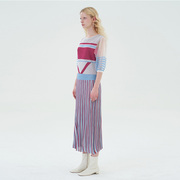 原创设计Lou de Nannan淡蓝色亮丝泡泡袖通勤度假提花针织连衣裙