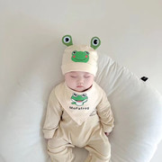 婴儿帽子围巾套装秋冬婴幼儿，0-3月纯棉男初生宝宝冬季新生儿胎帽