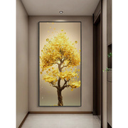 金色发财树玄关装饰画轻奢挂画进门走廊过道竖版壁画