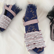 日本t*u芭蕾风，短袜夏薄款花朵蕾丝袜子紫色，粉色小仙女短丝袜少女