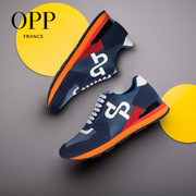 法国OPP真皮跑步鞋男运动鞋百搭透气休闲旅游鞋时尚拼色大码男鞋