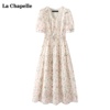 拉夏贝尔/La Chapelle收腰V领碎花连衣裙女夏季气质泡泡袖雪纺裙