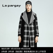 lapargay纳帕佳2023秋冬女装，黑白色格子大衣，中长款毛呢外套