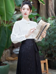 马面裙上衣搭配汉元素日常通勤新中式国风衬衣立领一字扣白衬衫女