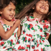 无袖吊带夏季小女童孩2-7岁娃娃领草莓印花短袖幼儿口袋连衣裙T恤
