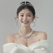 韩式婚纱王冠婚礼珍珠，新娘头饰三件套高级感发箍2023仙美