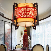 现代中式吊灯仿古羊皮客厅灯实木卧室餐厅灯具茶楼走廊饭店包厢灯