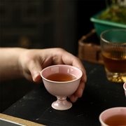 粉红色冰裂纹高足茶杯景德镇纯手工茶具复古中式主人杯女士品茗杯