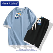 NASA时尚短袖短裤套装男士夏季潮流学生帅气搭配夏装休闲两件套时