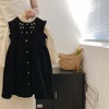 女童连衣裙2023秋装儿童，洋气韩版复古灯芯绒，背心娃娃领衬衣两件套