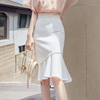 夏季时尚气质名媛高级感高腰半身裙女荷叶边白色鱼尾包臀裙