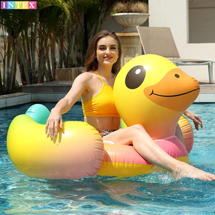儿童水上大黄鸭充气游泳池漂浮玩具，冲浪坐骑小黄鸭子火烈鸟游泳圈